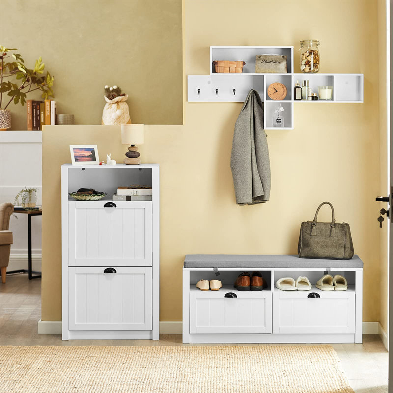 14 Pair Flip Down Shoe Storage, 110cm H x 60cm W x 24cm D, White