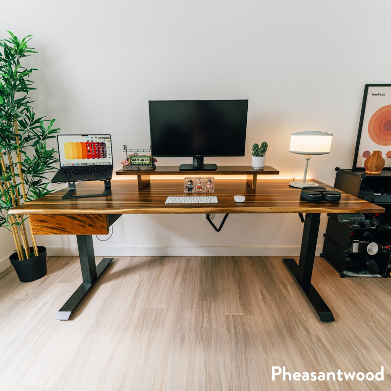 Medina Adjustable Height Solid Wood Steel Standing Desk, White Oak / White