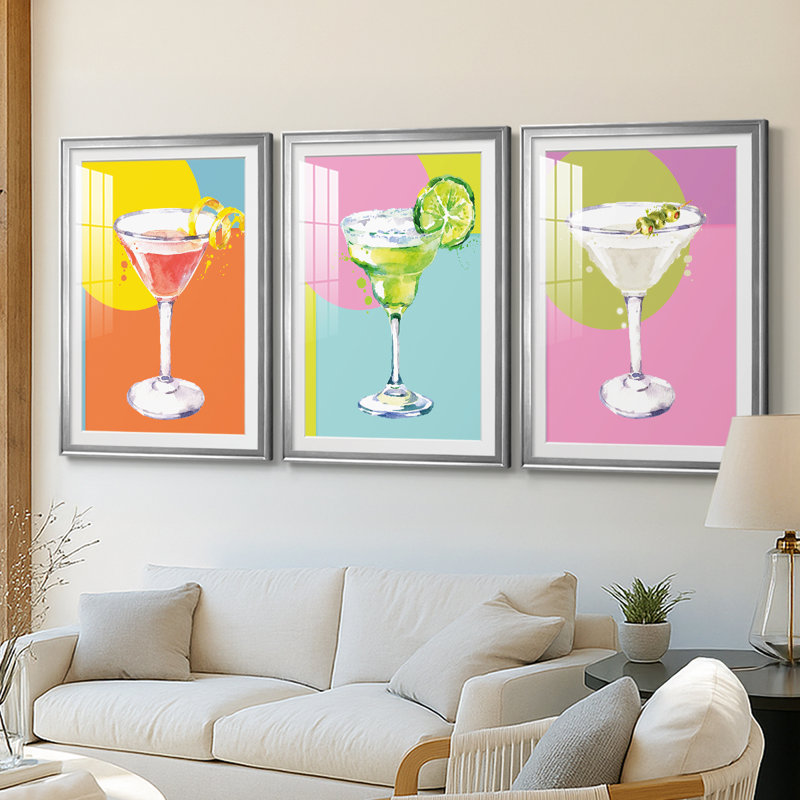 Cosmo  -Custom Framed  Premium Print W Matt - 3 Pieces, Silver, 15" H x 19" W