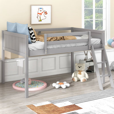Twin Size Grey Wood Low Loft Bed With Mutable . Build. No Box Spring. Easy Assembly Strong Frame And . Need For Safe Guardrails. To Assemble. 79.5'' Length X 44.5'' Height. 68.5Lb Weight