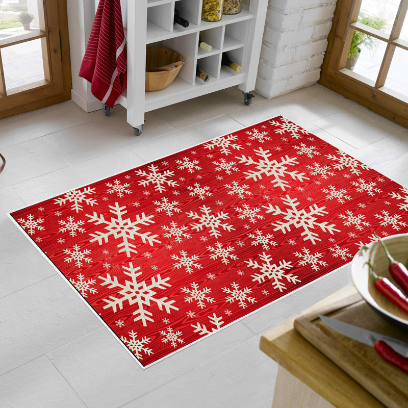 Tapis géométrique en polyamide tissé à la machine en rouge, Rectangle 2 pi 7 po x 4 pi 11 po