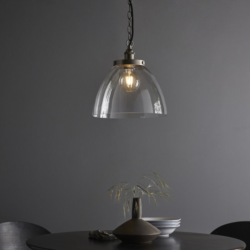 Anais 1 - Light Dome Pendant, Brushed silver paint & clear glass