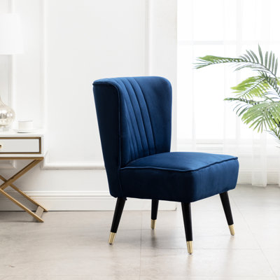 Chaise rembourrée en velours - Rembourrage en mousse dense pour les lignes élégantes et les pieds courbés en bois d'hévéa massif l 26 po x H 33 po avec siège rembourré