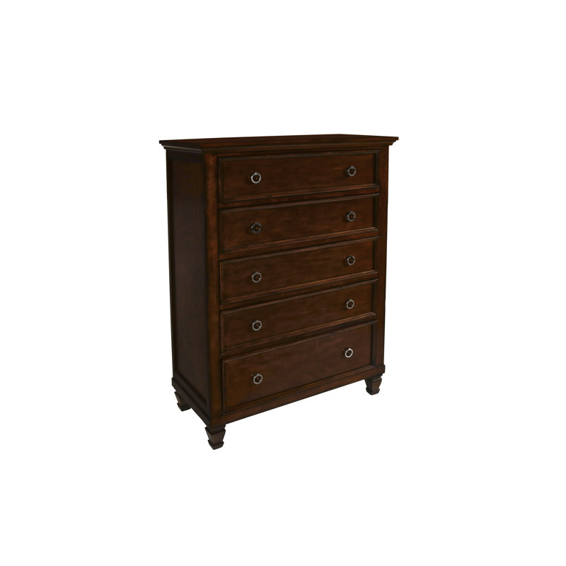 Commode 5 tiroirs Felder, Cerisier brun