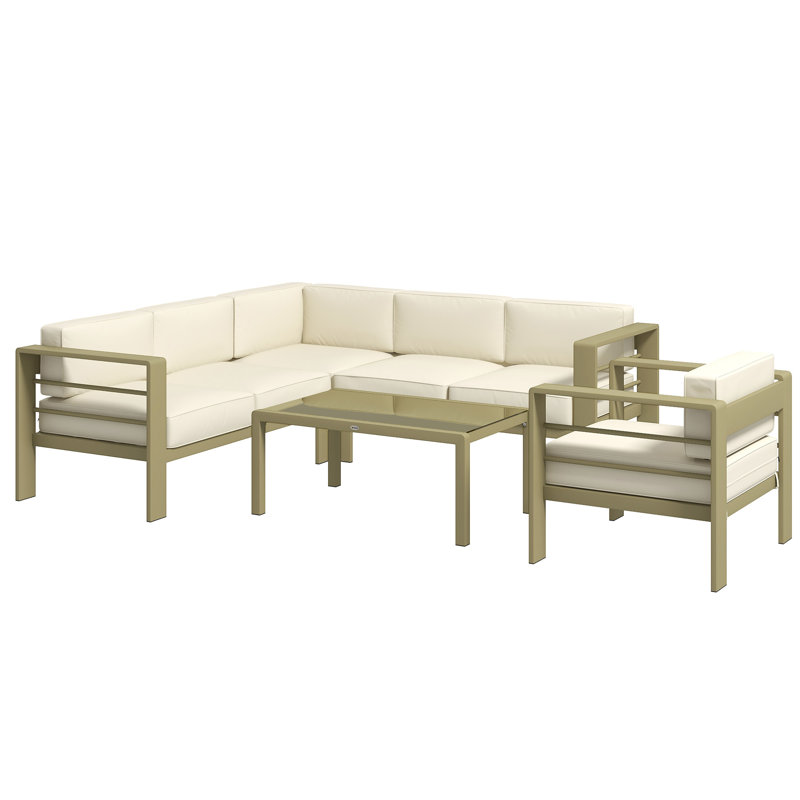 Aladino 6 - Person Garden Lounge Set with Cushions, Beige, Gold Tone