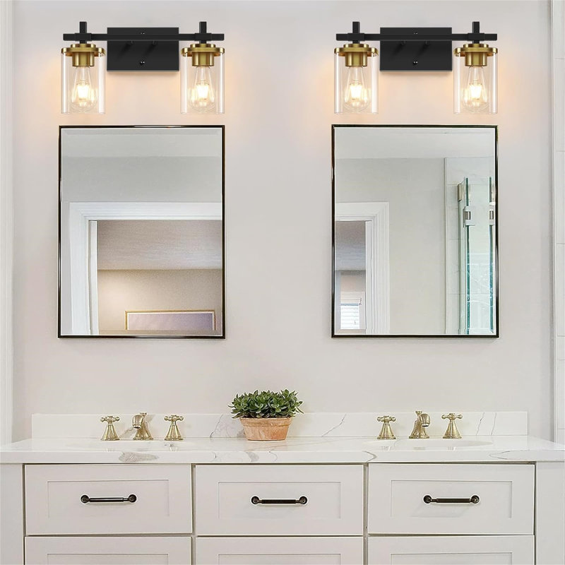 Éclairage pour meuble-lavabo carré en verre, 2, Clair, Or noir