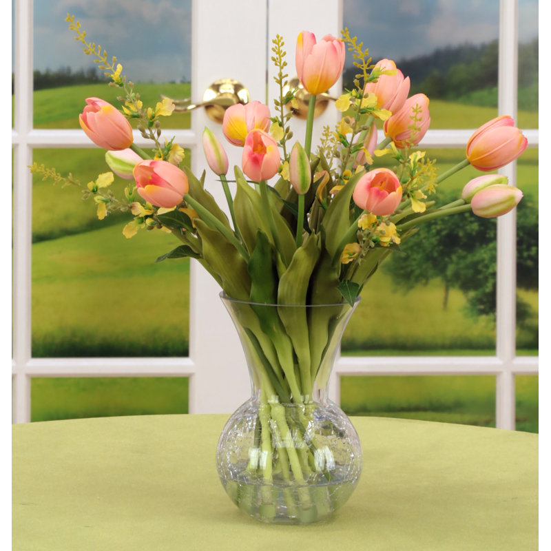 Tulip Vase - 16 Inches, Pink/Yellow/Green