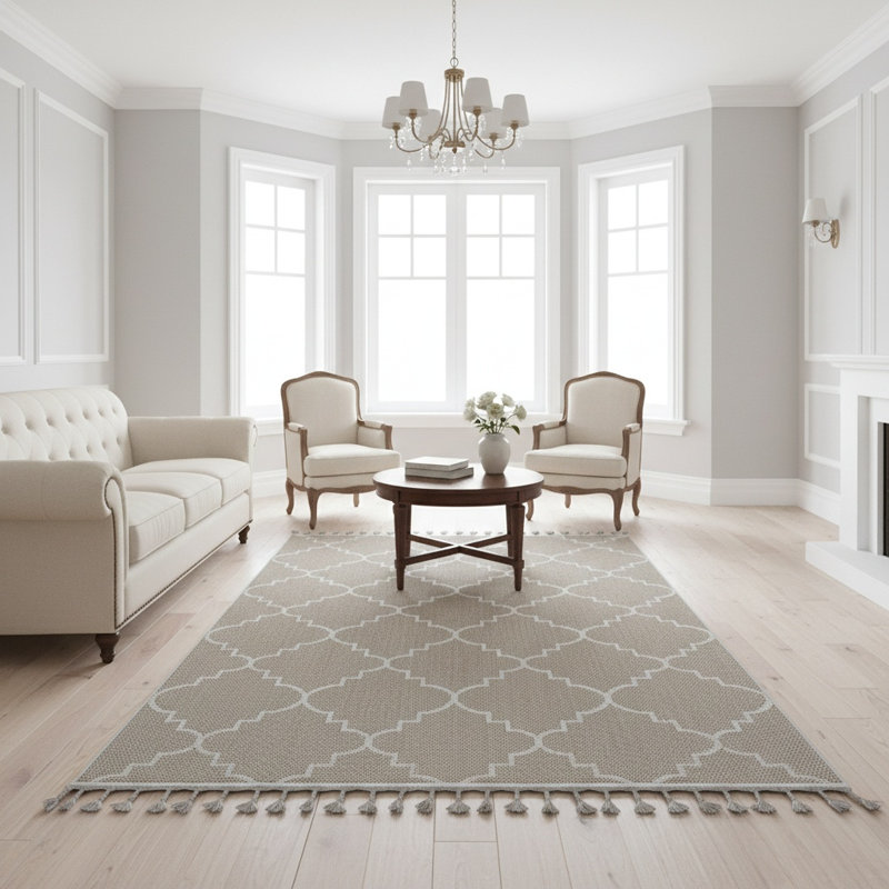 Tapis d'extérieur en treillis ivoire Guros Collection, Rectangle 7 pi 9 po x 10 pi
