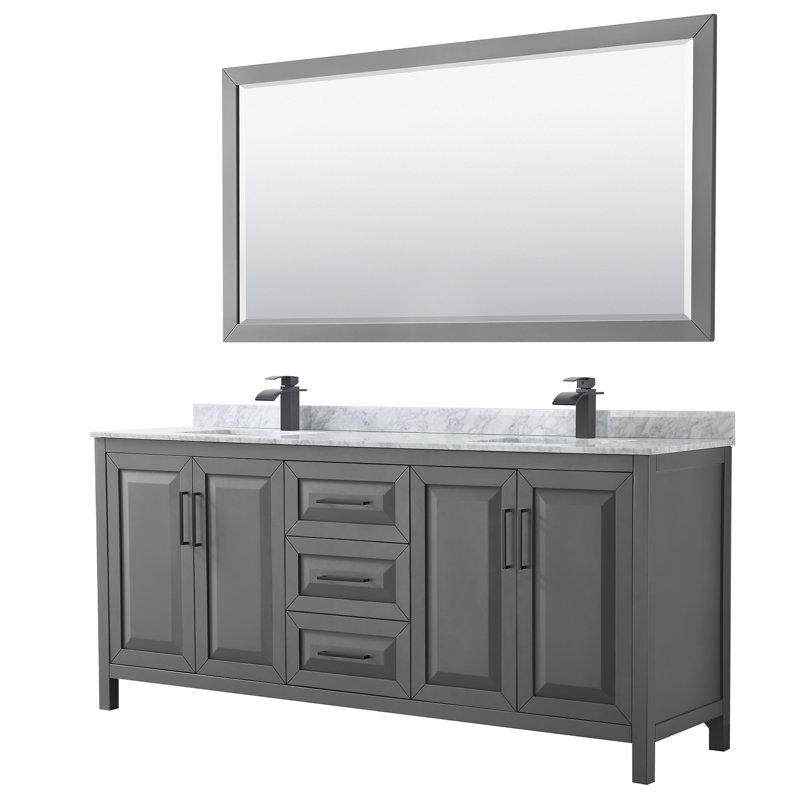 Daria 72" Double Bathroom Vanity Set with Mirror, Dark Espresso, Matte Black, 80"