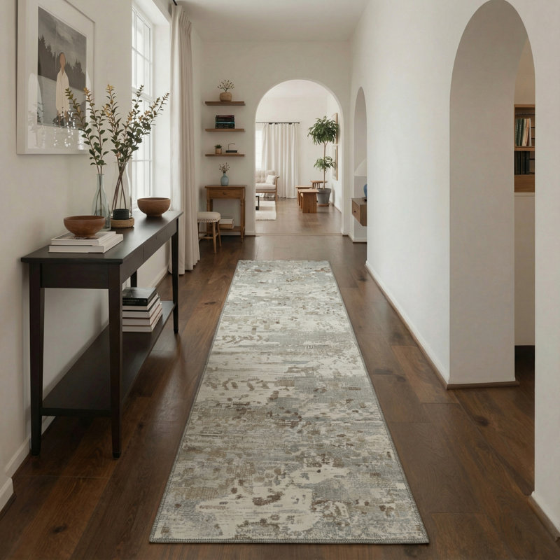 Vesper Modern Abstract Machine Washable Beige / Brown Indoor Area Rug with Non-Slip Backing, Runner 2'3" x 6'