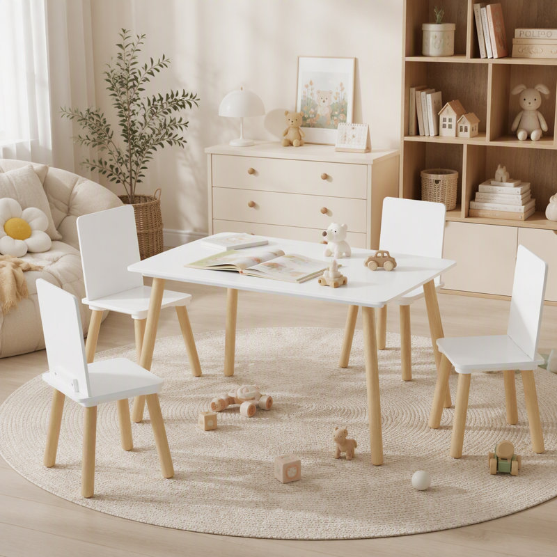 Ensemble de table et 4 chaises pour tout-petits (5 pièces), table de jeu en bois massif et MDF.