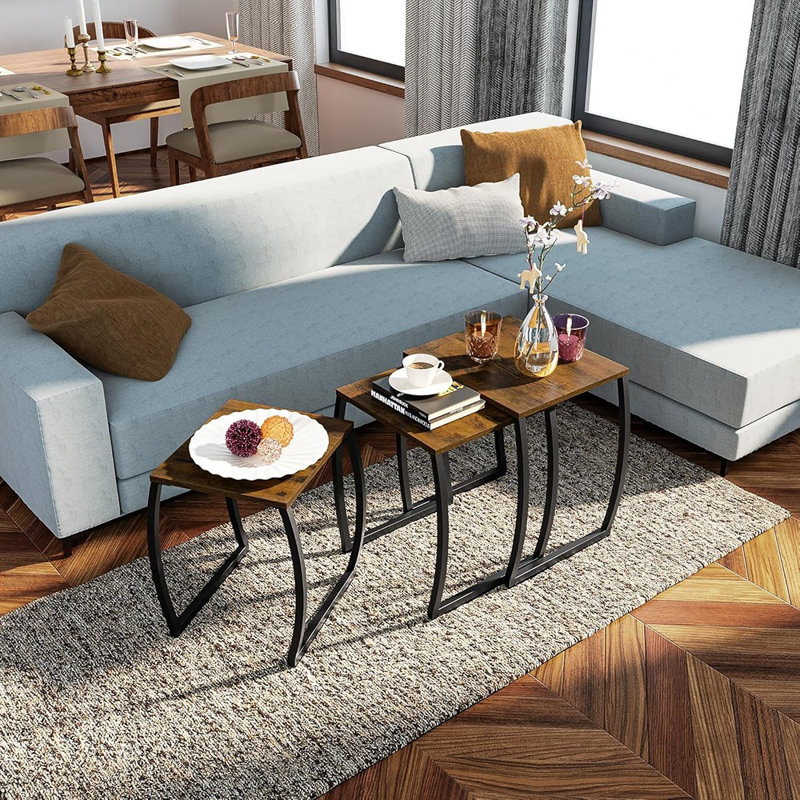 Ensemble de 3 tables gigognes, tables d'appoint et de bout de style rétro pour le salon, idéales comme tables basses ou collations