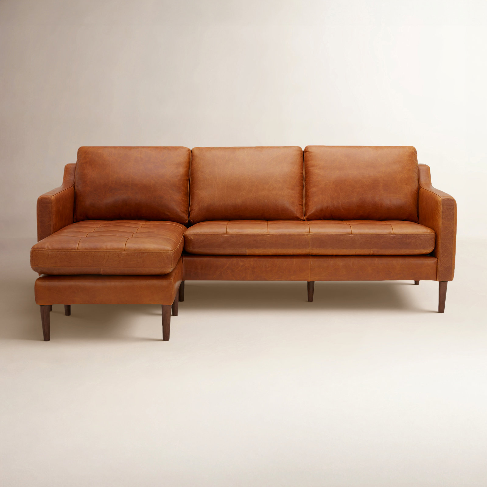 Daylen Top Grain Leather Sofa and Chaise, Saddle Genuine Leather 