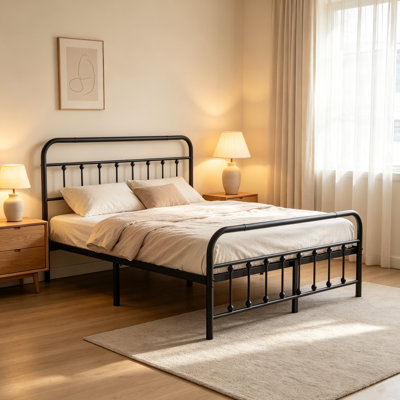 Metal Bed Frame,Queen Size Bed Frame With Headboard,Structurally Stable, Under Bed Storage,No Box Spring Needed,Black
