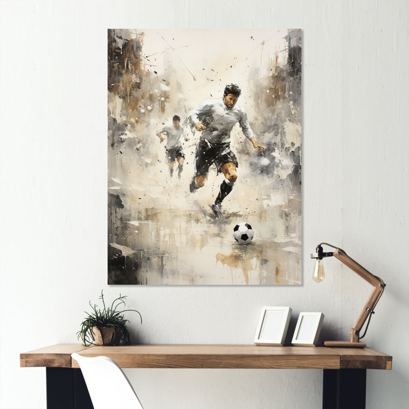 «Gray Minimalist Soccer Encounter I», art mural en métal, H 20 po x l 12 po x P 1 po