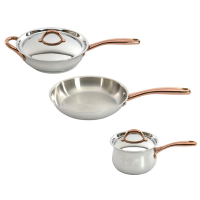BergHOFF Ouro Gold 18/10 Stainless Steel 4Pc Starter Cookware Set with Rose Gold Handles, Metal Lids