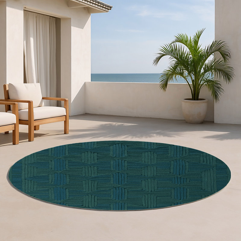 Tapis bleu intérieur et extérieur Trellis, Rond 5 pi