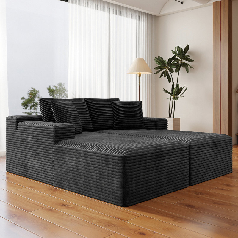 Canapé-lit modulaire à compression 71 po Koli en velours côtelé gris Koli, Velours gris velours