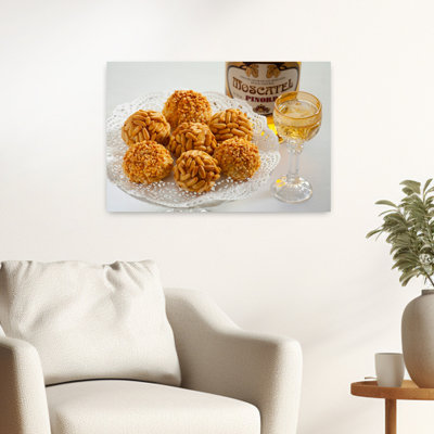 Plate Of Panellets With A Muscatel, Barcelona, Catalonia, Spain Traditional Pine Wall Art