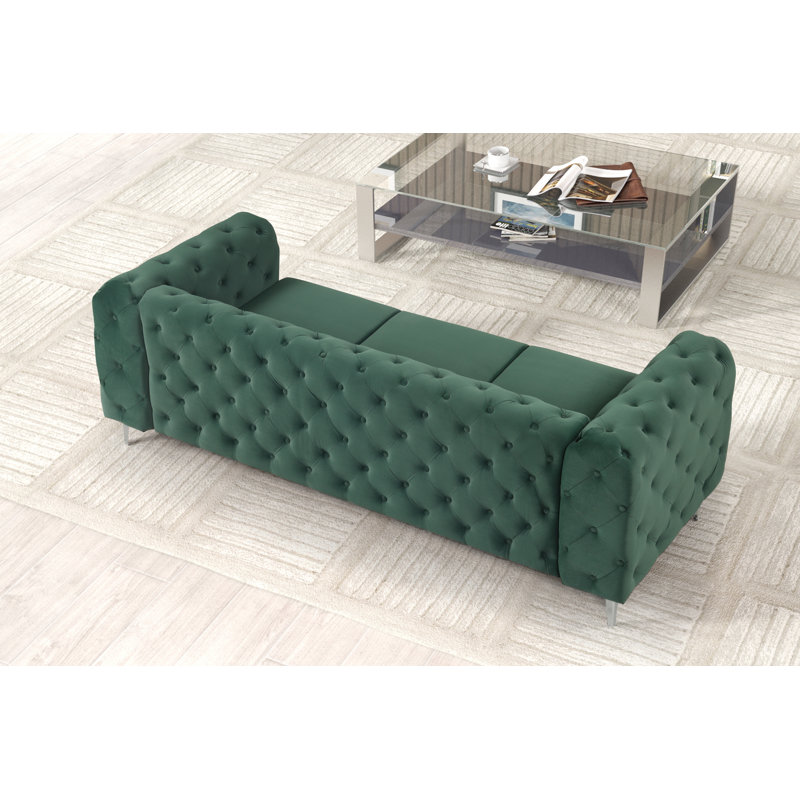 Godeus 85.5'' Velvet Sofa, Dark Green Velvet