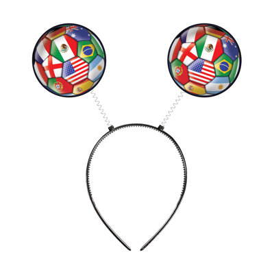 Bandeau Beistle International Soccer Boppers - Bandeau en plastique noir Snap-On, équipement de fan de football drapeau multinationale, accessoire de costume de fête de tournoi, accessoire de photo pour événements sportifs