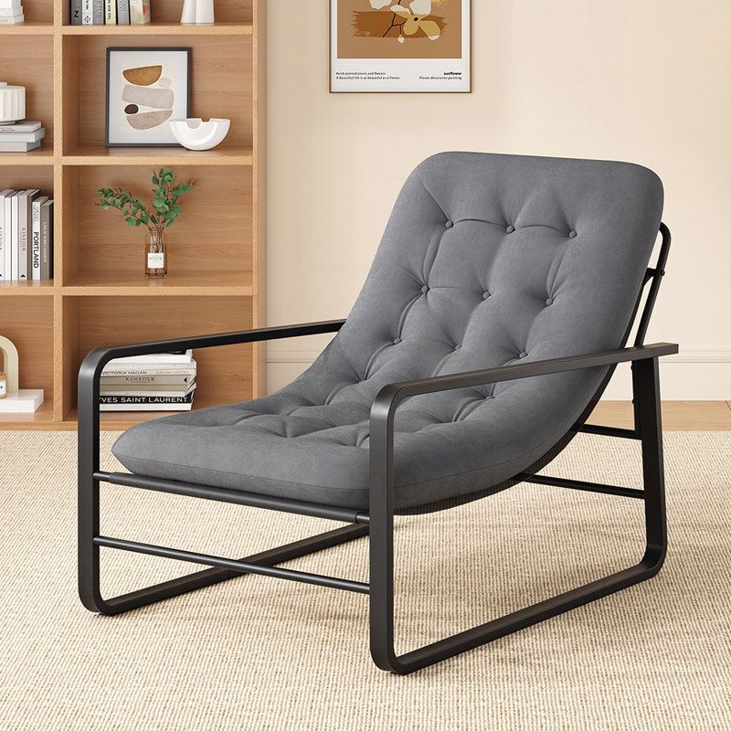 Chaise d'appoint moderne avec structure en fer robuste, Gris, H 31,1 po x l 26,8 po x P 41,7 po