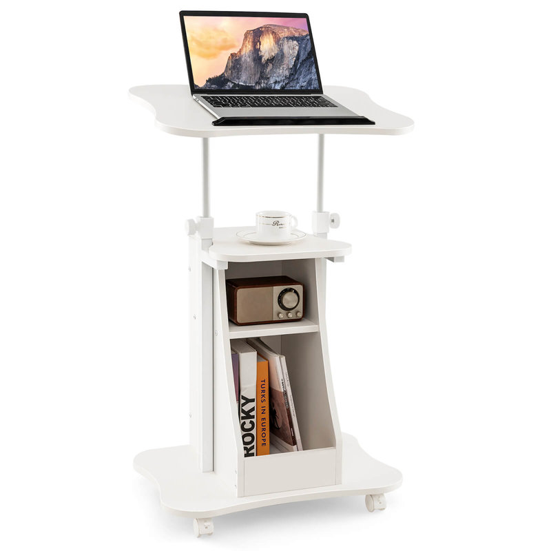 Gymax Sit-to-stand Laptop Desk Cart Rolling Mobile Height Adjustable W/ Storage