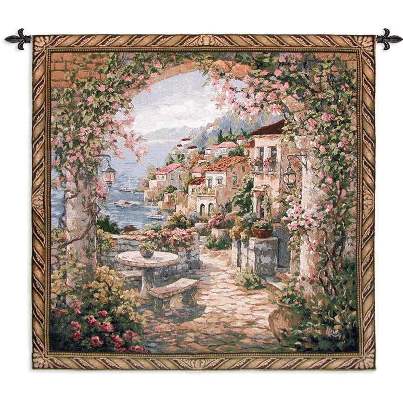Seaview II | Woven Tapestry Wall Art Hanging | Amalfi View through Arch Italy | 100% Cotton USA Size 53x53