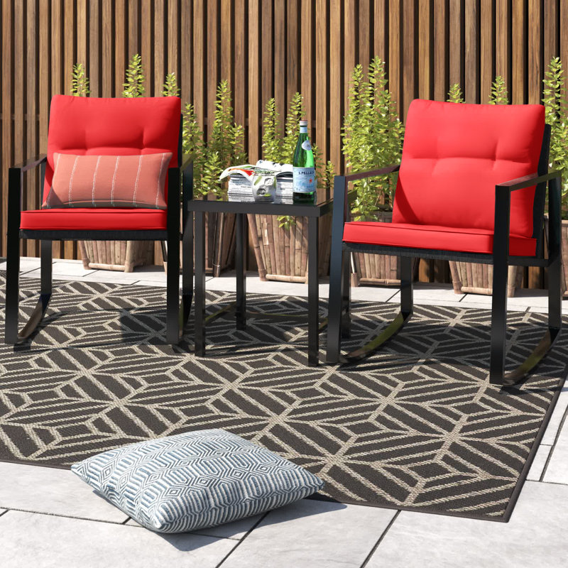 Ensemble de conversation en rotin avec coussins 3 pièces Hartranft, Rouge