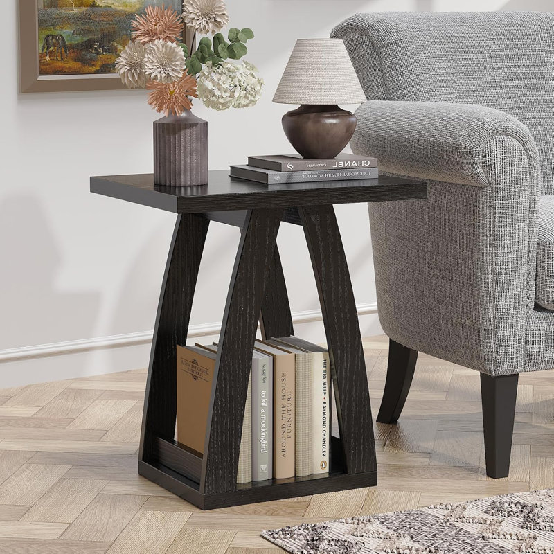 Table de bout moderne avec tablette pour le salon, la chambre à coucher ou le bureau - Table d'appoint robuste avec espace de rangement ouvert, table de chevet multifonctionnelle et table de canapé