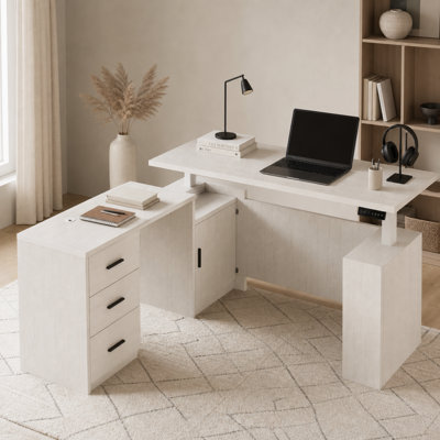 63'' W L-Shaped Electric Height Adjustable Desk