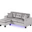 Canapé modulaire réversible de 74 po en velours gris avec lumière DEL, port USB, garniture cloutée, coussins décoratifs, coussin touffeté