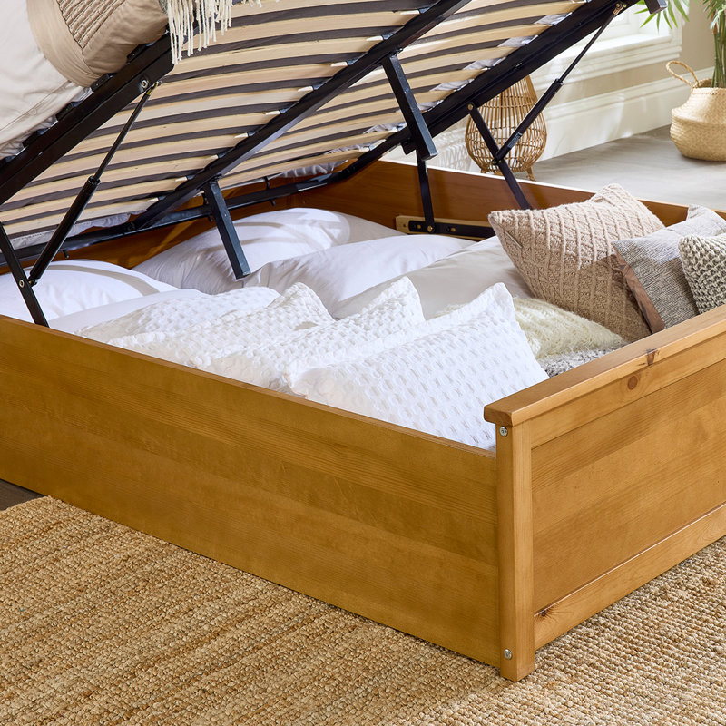 Alliviah Wooden Ottoman Bed - Shaker Style Solid Wood Storage Bed, UK Double - 135 x 190 cm, Natural