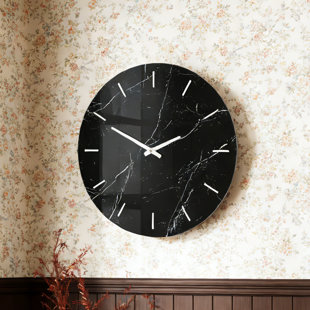 Alexandros 60x60cm Wall Clock Modern Black Marble Patterned Round Accent Clock