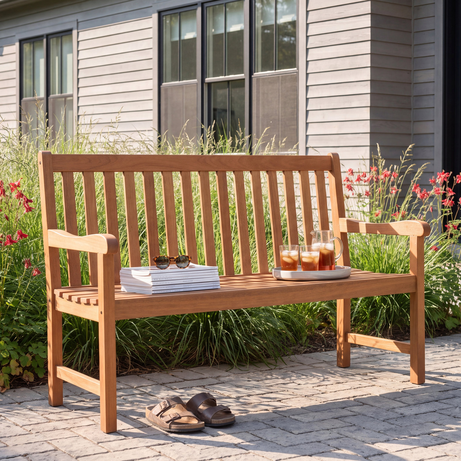 Aundraya Eucalyptus Outdoor Bench, 35" H x 47" W x 19" D