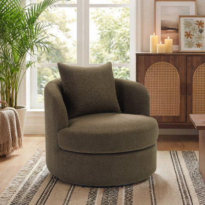Fauteuil demi-tonneau pivotant super doux avec coussin 33 po Nahjee Lyquinn