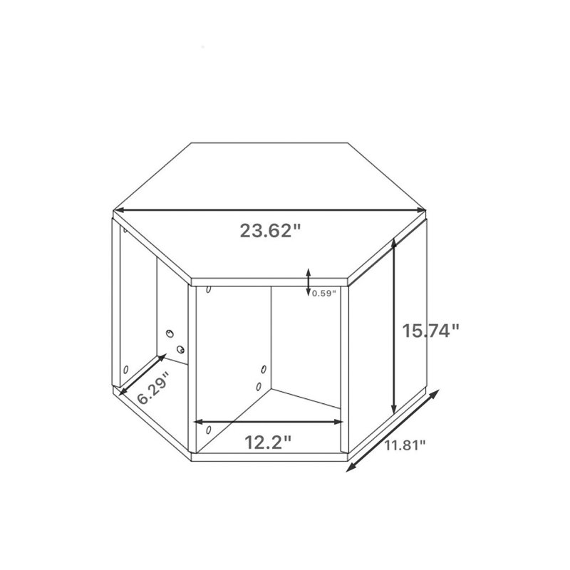 Hexagonal Coffee Table Side Table Nightstand, Black Brown