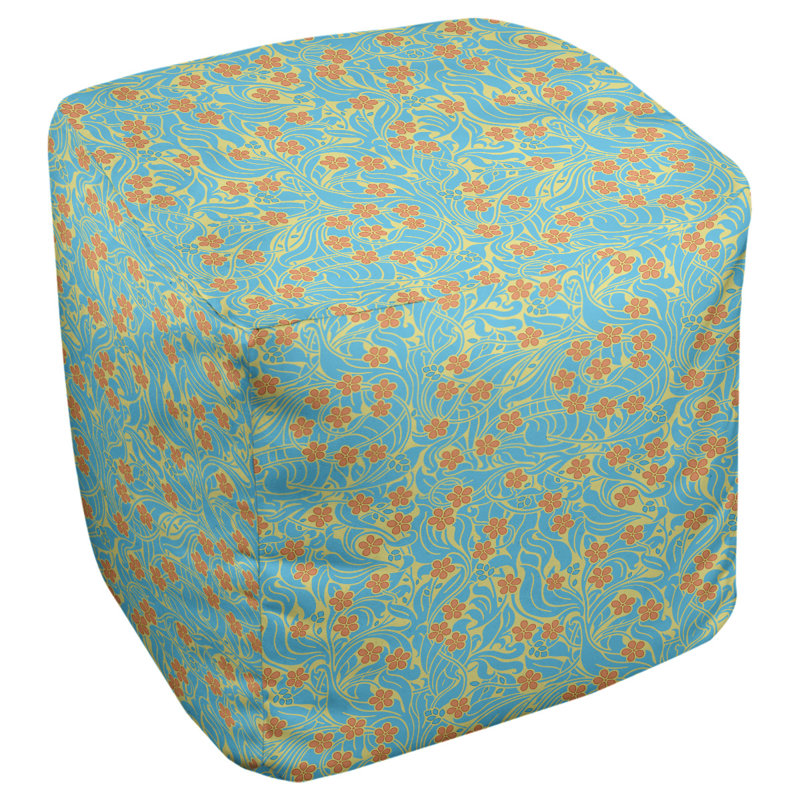 Repose-pieds Avicia, H 18 po x l 18 po x P 18 po, Bleu / Orange / Beige