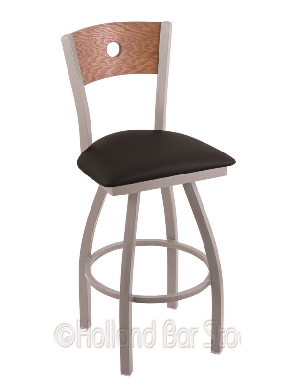 Tabouret de bar pivotant de 36" Lareau, Chêne naturel, Nickel anodisé, Vinyle noir