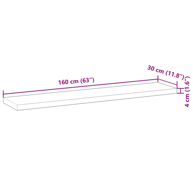 Floating Shelf, 4cm H x 160cm W x 30cm D