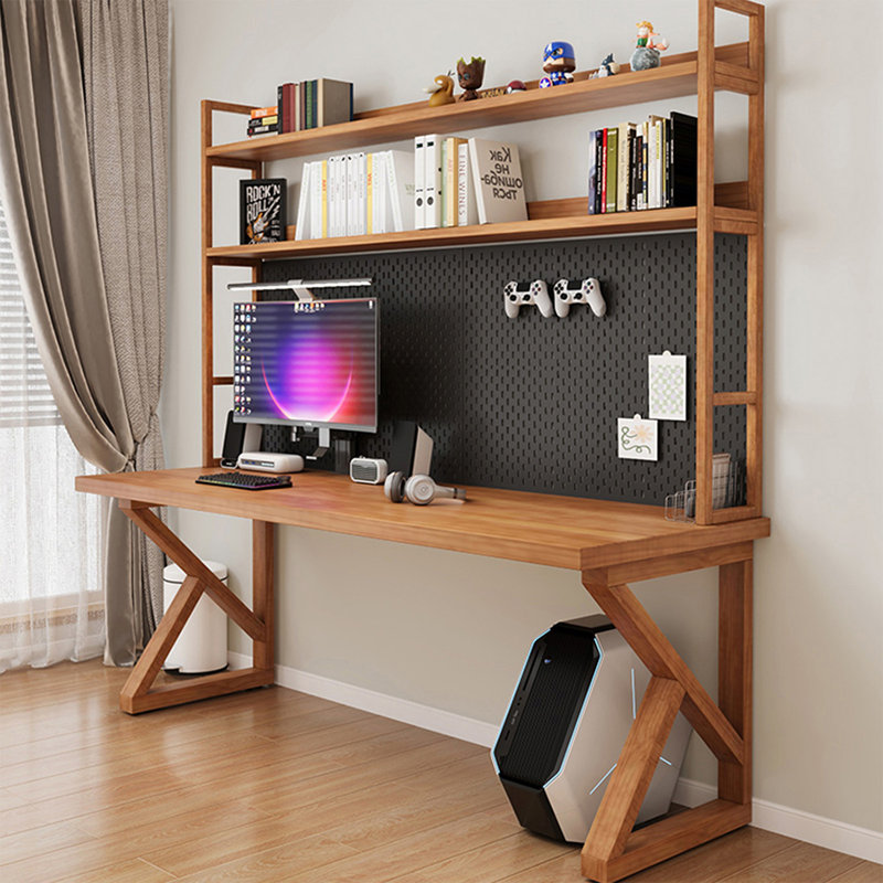 Light brown Rectangular Solid Wood Executive Desk, 74.8"H*62.99"W*23.62"D