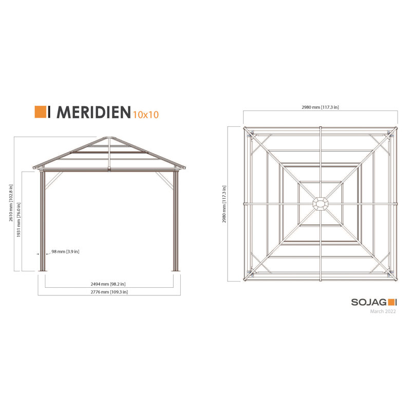Sojag Meridien 10 ft. x 14 ft. Gazebo, 10' W x 10' L