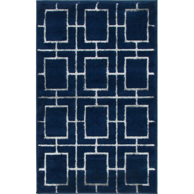 Glam Navy Blue Silver Area Rug
