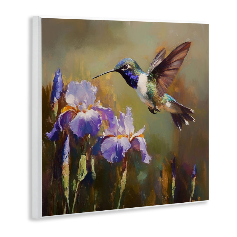 Plaque murale colibri et iris mauves, design par Tina LeCour