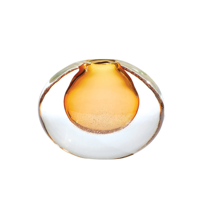 Micro Bubble Handmade Glass Table Vase, Amber/Clear