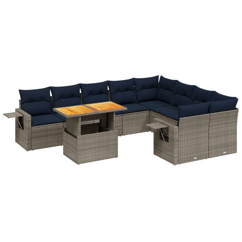  Ensemble de canapé de patio 10 pièces avec coussins en rotin de polyester, Gris, Bleu