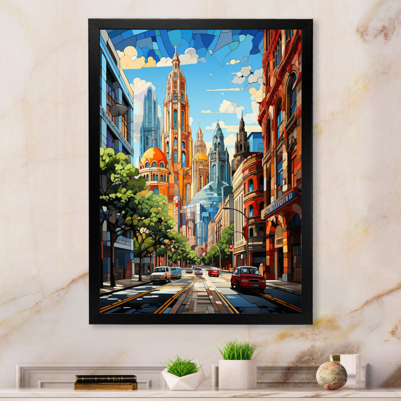 «Amacker City Barcelona Popart II», reproduction sur toile, H 40 po x l 30 po x P 1,5 po, Cadre photo noir