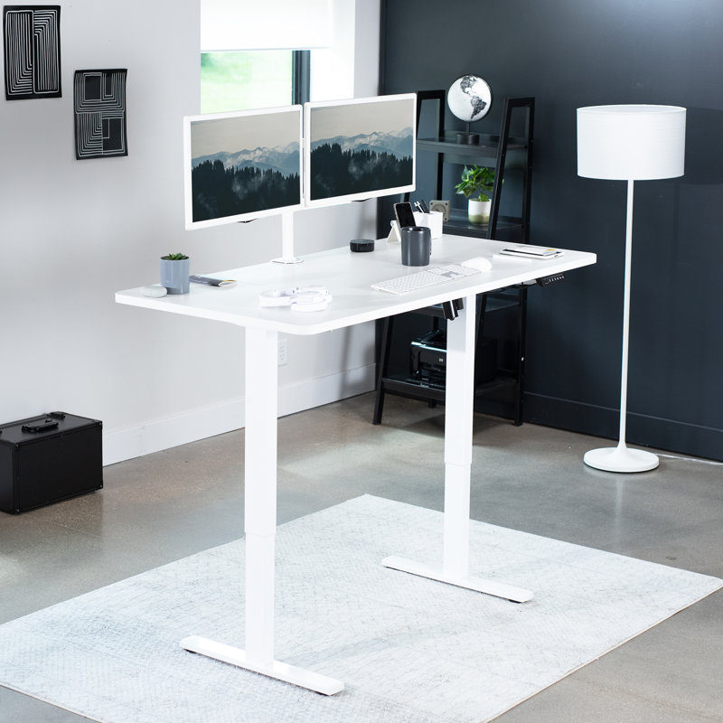 VIVO Single Motor Electric Desk with Push Button Memory Controller, White/White, 48.5" H x 60" W x 30" D