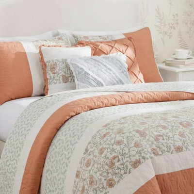 Ensemble de courtepointe 6 pièces en percale de coton avec coussins Coral