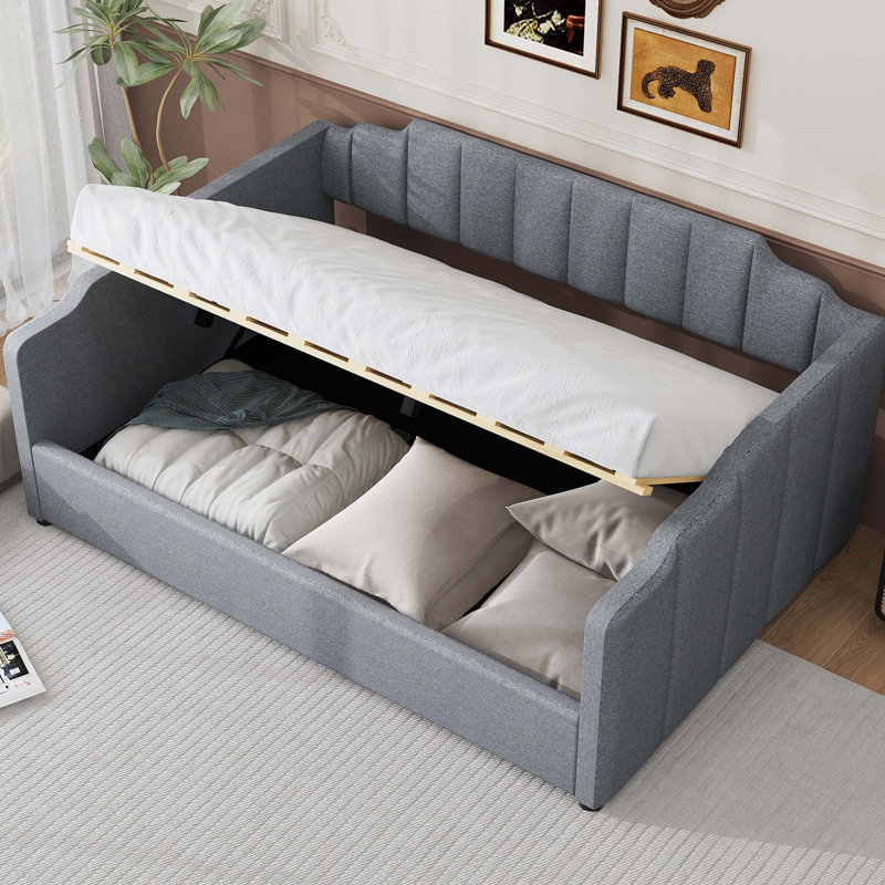 Upholstered Daybed with Underneath Storage, Gray, Full